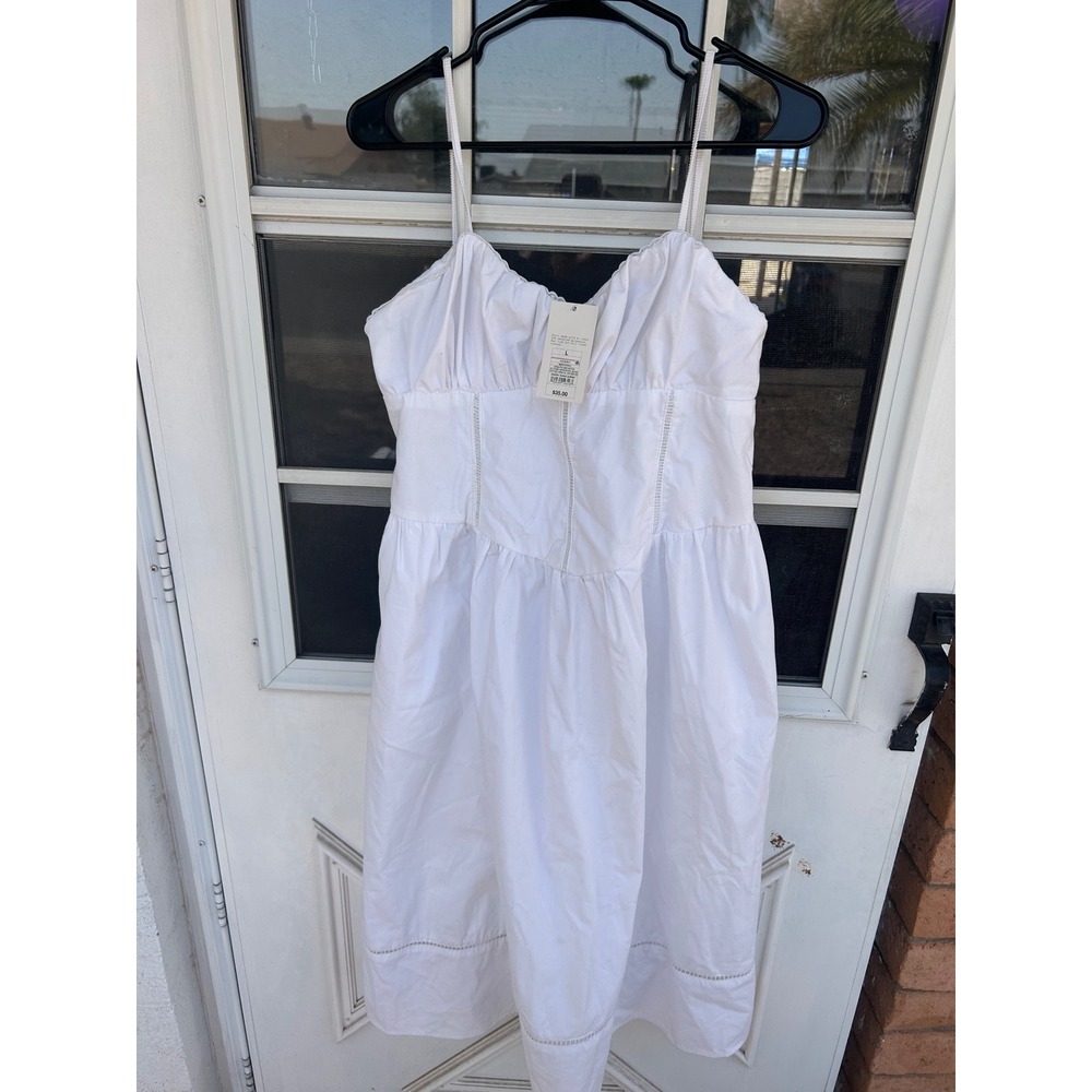 Aβ New Day White Midi Dress L Sweetheart Lace Trim Smocked Back Cottagecore